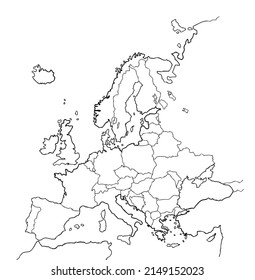 Europe Contour Map. Element For Coloring Page. Cartoon Style.