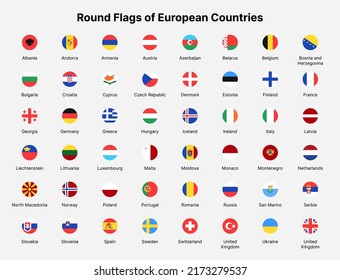 Europe countries flags. Round flags of countries in Europe.