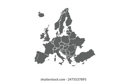 Europe with countries isolated on white background. for website layouts, background, education, precise, customizable, Travel worldwide, map silhouette backdrop, earth geography, political, reports.