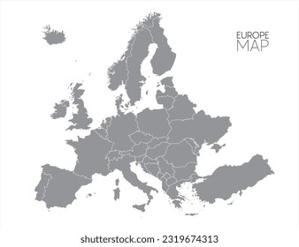 Europa mit Ländern Karte grau, Vektor 10 eps.