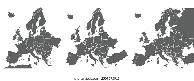 Europa con países.Alemania, Francia, Reino Unido, Italia, España, Rusia, Países Bajos, Bélgica, Suiza, Suecia, Austria, Polonia, Noruega, Dinamarca, Grecia, Finlandia, Irlanda, Portugal.