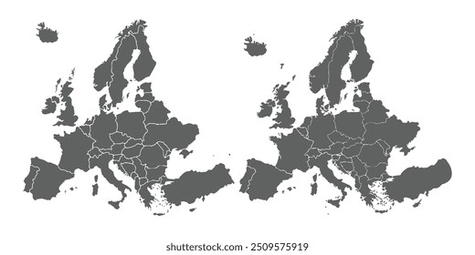 Europa con países.Alemania, Francia, Reino Unido, Italia, España, Rusia, Países Bajos, Bélgica, Suiza, Suecia, Austria, Polonia, Noruega, Dinamarca, Grecia, Finlandia, Irlanda, Portugal.