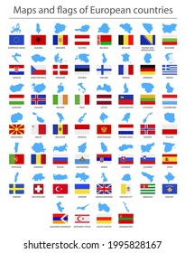 Europa. Mapas y banderas de los países fronterizos. Ilustración del vector