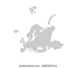 Europe country map in grey white colors. Grayscale all contries isolated on white background for website, education, travel. Minimalist flat background for project and illustration