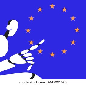 Día de Europa. Ai Robot en Europa. Ilustración vectorial plana.
