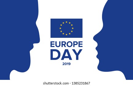 Europe Day. Annual public holiday in May. Is the name of two annual observance days - 5 May by the Council of Europe and 9 May by the European Union. Poster, card, banner and background. Vector