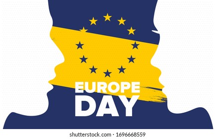 Europe Day. Annual public holiday in May. Is the name of two annual observance days - 5 May by the Council of Europe and 9 May by the European Union. Poster, card, banner and background. Vector