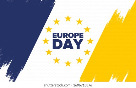 Europe Day. Annual public holiday in May. Is the name of two annual observance days - 5 May by the Council of Europe and 9 May by the European Union. Poster, card, banner and background. Vector