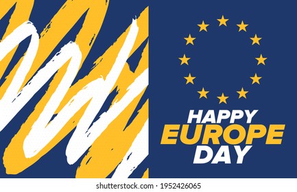 Europe Day. Annual public holiday in May. Is the name of two annual observance days - 5 May by the Council of Europe and 9 May by the European Union. Poster, card, banner and background. Vector