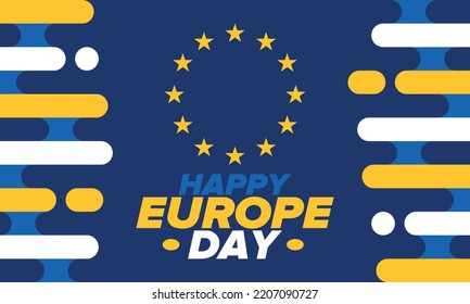 Día de Europa. Día festivo anual en mayo. Es el nombre de dos días de observancia anual: el 5 de mayo por el Consejo de Europa y el 9 de mayo por la Unión Europea. Cartel, tarjeta, cartel y fondo. Vector