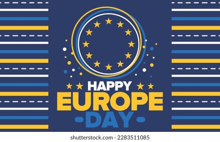 Día de Europa. Día festivo anual en mayo. Es el nombre de dos días de observancia anual: el 5 de mayo por el Consejo de Europa y el 9 de mayo por la Unión Europea. Cartel, tarjeta, cartel y fondo. Vector