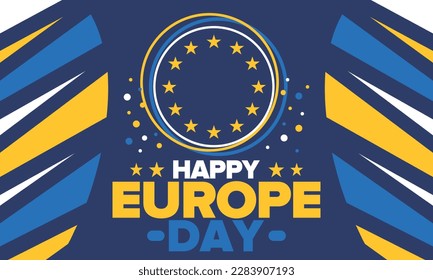 Día de Europa. Día festivo anual en mayo. Es el nombre de dos días de observancia anual: el 5 de mayo por el Consejo de Europa y el 9 de mayo por la Unión Europea. Cartel, tarjeta, cartel y fondo. Vector