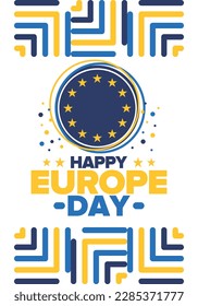 Día de Europa. Día festivo anual en mayo. Es el nombre de dos días de observancia anual: el 5 de mayo por el Consejo de Europa y el 9 de mayo por la Unión Europea. Cartel, tarjeta, cartel y fondo. Vector