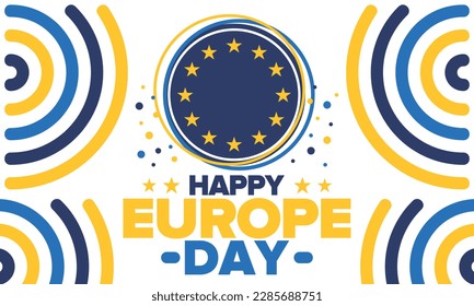 Día de Europa. Día festivo anual en mayo. Es el nombre de dos días de observancia anual: el 5 de mayo por el Consejo de Europa y el 9 de mayo por la Unión Europea. Cartel, tarjeta, cartel y fondo. Vector