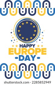 Día de Europa. Día festivo anual en mayo. Es el nombre de dos días de observancia anual: el 5 de mayo por el Consejo de Europa y el 9 de mayo por la Unión Europea. Cartel, tarjeta, cartel y fondo. Vector