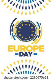 Día de Europa. Día festivo anual en mayo. Es el nombre de dos días de observancia anual: el 5 de mayo por el Consejo de Europa y el 9 de mayo por la Unión Europea. Cartel, tarjeta, cartel y fondo. Vector