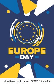 Día de Europa. Día festivo anual en mayo. Es el nombre de dos días de observancia anual: el 5 de mayo por el Consejo de Europa y el 9 de mayo por la Unión Europea. Cartel, tarjeta, cartel y fondo. Vector