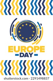 Día de Europa. Día festivo anual en mayo. Es el nombre de dos días de observancia anual: el 5 de mayo por el Consejo de Europa y el 9 de mayo por la Unión Europea. Cartel, tarjeta, cartel y fondo. Vector