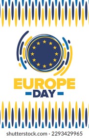 Día de Europa. Día festivo anual en mayo. Es el nombre de dos días de observancia anual: el 5 de mayo por el Consejo de Europa y el 9 de mayo por la Unión Europea. Cartel, tarjeta, cartel y fondo. Vector