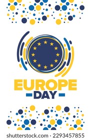 Día de Europa. Día festivo anual en mayo. Es el nombre de dos días de observancia anual: el 5 de mayo por el Consejo de Europa y el 9 de mayo por la Unión Europea. Cartel, tarjeta, cartel y fondo. Vector