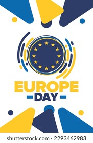 Día de Europa. Día festivo anual en mayo. Es el nombre de dos días de observancia anual: el 5 de mayo por el Consejo de Europa y el 9 de mayo por la Unión Europea. Cartel, tarjeta, cartel y fondo. Vector