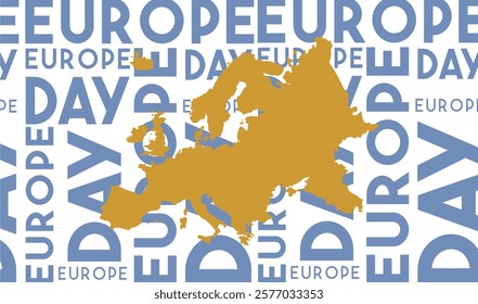 Europe Day Background with Map Silhouette and Europe Star Logo. Annual public holiday in May. It is the name of two annual commemorations,