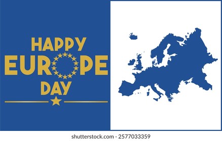 Europe Day Background with Map Silhouette and Europe Star Logo. Annual public holiday in May. It is the name of two annual commemorations,