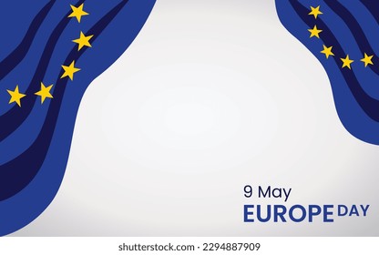 Día de Europa el 9 de mayo con bandera de la Unión Europea. banner, fondo, afiche, diseño de tarjeta. ilustración vectorial