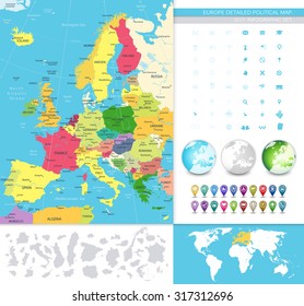 Europe detailed political map. D.I.Y.infographic set.All elements are separated in editable layers clearly labeled. All layers are subscribed.