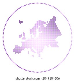 Europe Digital Badge. Dotted Style Map Of Europe In Circle. Tech Icon Of The Continent With Gradiented Dots. Artistic Vector Illustration.