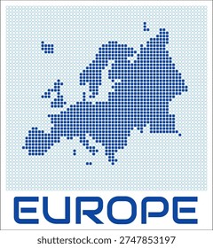 Europe dot map. Dotted shape of the continent. Europe boundary dots with title. Vector illustration.