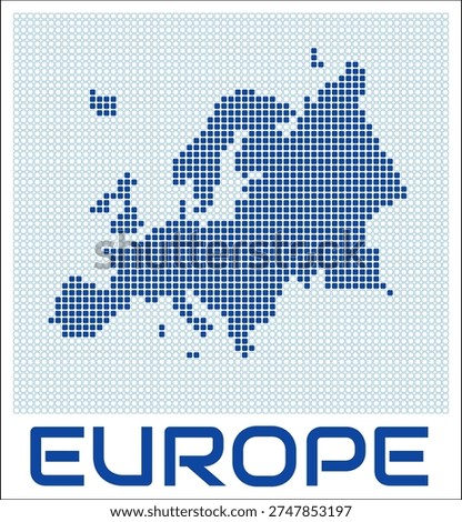 Europe dot map. Dotted shape of the continent. Europe boundary dots with title. Vector illustration.