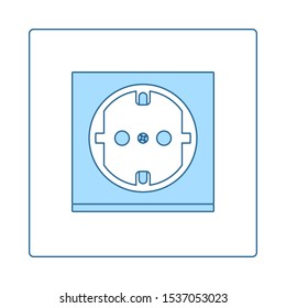 Europe Electrical Socket Icon. Thin Line With Blue Fill Design. Vector Illustration.
