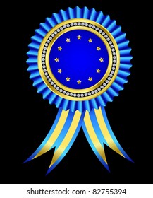 Europe EU flag rosette ribbon in vector