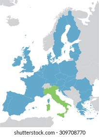 Europe and European Union map with indication of Italy