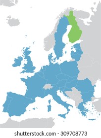 Europe and European Union map with indication of Finland