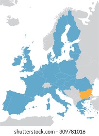 Europe and European Union map with indication of Bulgaria