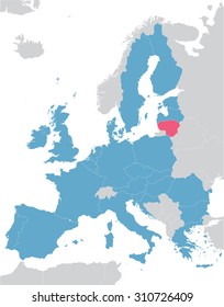 Europe and European Union map with indication of Lithuania