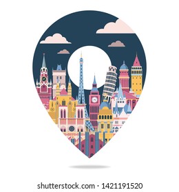 Europe famous landmarks. Travel and tourism background. Vector illustration