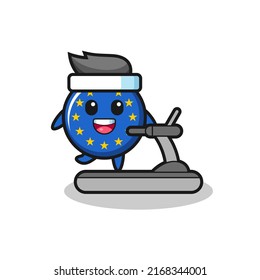europe flag badge cartoon character walking on the treadmill , cute style design for t shirt, sticker, logo element