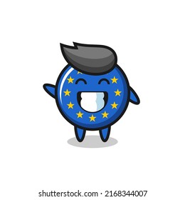europe flag badge cartoon character doing wave hand gesture , cute style design for t shirt, sticker, logo element