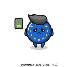 europe flag badge mascot character doing a tired gesture , cute style design for t shirt, sticker, logo element