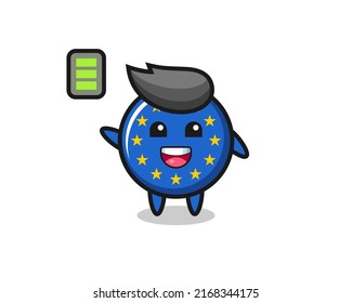 europe flag badge mascot character with energetic gesture , cute style design for t shirt, sticker, logo element
