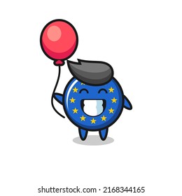 europe flag badge mascot illustration is playing balloon , cute style design for t shirt, sticker, logo element