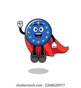 europe flag cartoon with flying superhero , character design