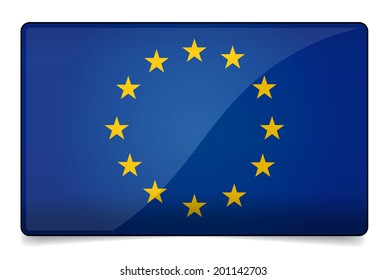 Europe flag correctly and proportional with round corner, glossy design and shadow on white background