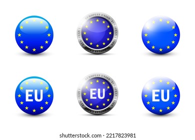 Europe flag glossy button. European union badge. Flat vector illustration.