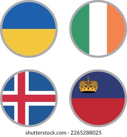 Europe flag icon vector material set,Ukraine,Ireland,Iceland,Liechtenstein