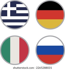 Europe flag icon vector material set,Greece,Germany,Italy,Russia