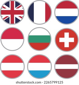 Vektorgrafik-Satz der Europa-Flagge,England, Frankreich, Niederlande, Monaco, Bulgarien, Schweiz, Österreich, Luxemburg, Lettland